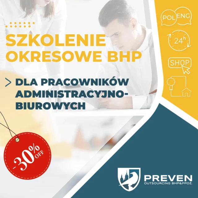 Oferta szkolenie okresowe bhp dla pracowników administracyjno-biurowych, promocja
